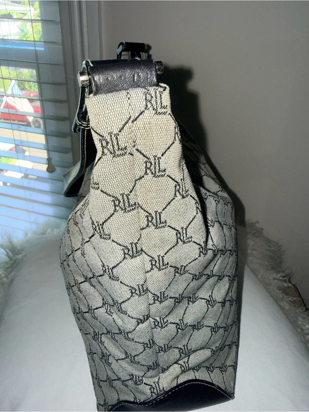 Vintage Lauren Ralph Lauren Gray Monogram Hobo Shoulder Bag